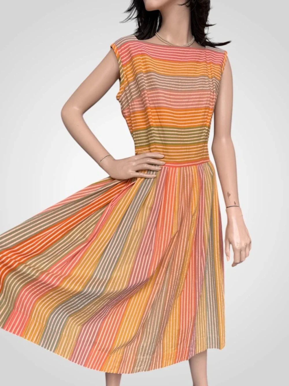 Vintage 1950s Seersucker Dress, S/M - Picture 1 of 9